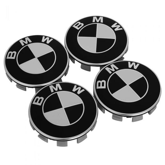 BMW wheel hub caps 4 pieces set black white naafdop zwart wit