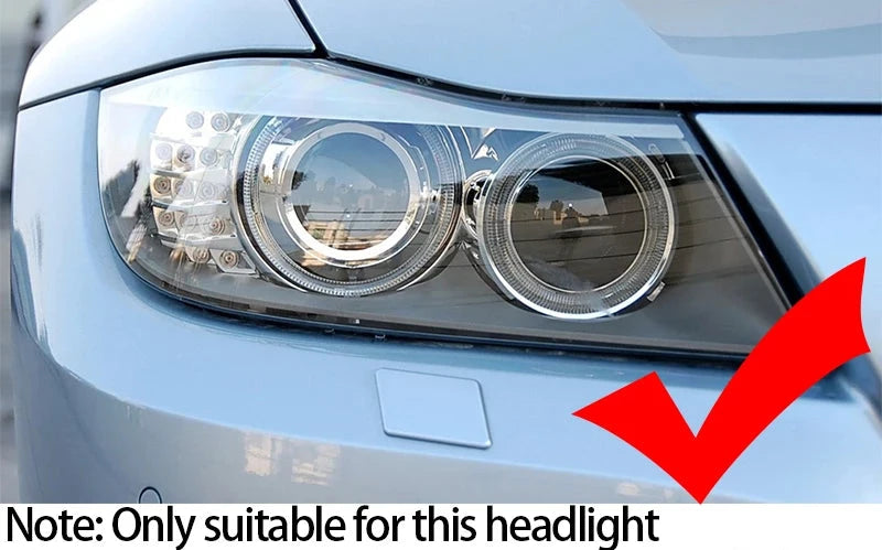 Car headlight with a red check mark and text indicating suitability for the headlight.