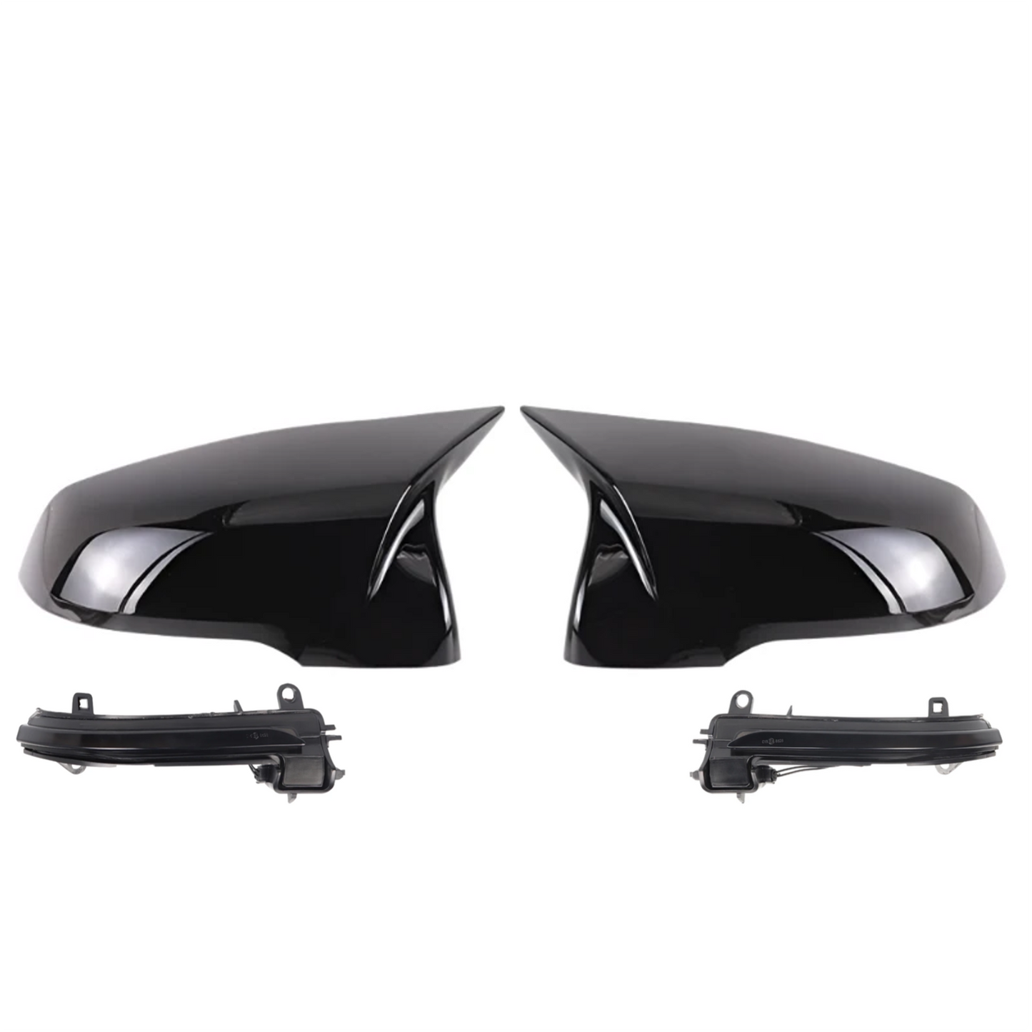 Pair of black car side mirrors on a white background